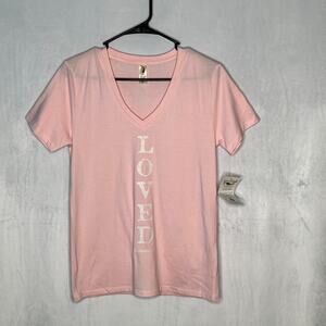 V-Neck Shirt Loved Pink Christian Inspirational Graphic T-Shirt New M